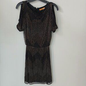 Alice + Olivia Women's Dress Mini‎ Beaded Chevron Black Size M 100%Silk